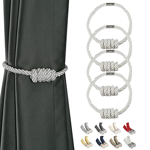 BEL AVENIR Magnetische Vorhang-Raffhalter, modern, gewebte Raffhalter mit exquisitem Knoten, Vorhanghalter für Heimdekoration (weiß, 4 Stück) von BEL AVENIR
