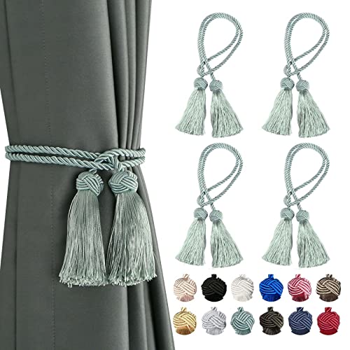 BEL AVENIR Raffhalter für Vorhänge, handgefertigt, dekorative Raffhalter mit Doppelkopf-Quastenbändern, Hellblau, 4 Stück BEL AVENIR Raffhalter für Vorhänge, handgefertigt, dekorative Raffhalter mit Doppelkopf-Quastenbändern, Hellblau, 4 Stück von BEL AVENIR