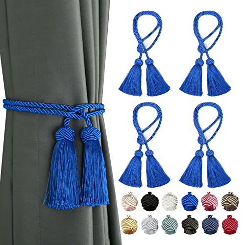 BEL AVENIR Raffhalter für Vorhänge, handgefertigt, dekorative Raffhalter mit Doppelkopf-Quastenbändern, Königsblau, 4 Stück BEL AVENIR Raffhalter für Vorhänge, handgefertigt, dekorative Raffhalter mit Doppelkopf-Quastenbändern, Königsblau, 4 Stück von BEL AVENIR