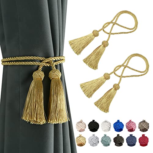 BEL AVENIR Raffhalter für Vorhänge, handgefertigt, dekorative Raffhalter mit Quaste (Gold, 2 Stück) von BEL AVENIR