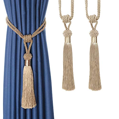BEL AVENIR Vorhang-Raffhalter, handgewebt, Seilbindung, Heimdekoration, Quasten, Raffhalter (Beige, 2) von BEL AVENIR