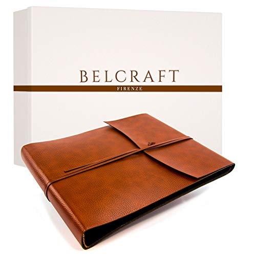 BELCRAFT Tivoli Fotoalbum aus recyceltem Leder, Schwarze Seiten, Querformat, Handgearbeitet in klassischem italienischem Stil, Geschenkschachtel inklusive, A4 (25x32 cm) Hellbraun von BELCRAFT
