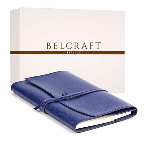 Portofino mittelgroßes Nachfüllbar Notizbuch aus Leder, Handgearbeitet in klassischem Italienischem Stil, Geschenkschachtel inklusive, Tagebuch, Lederbuch (12x17 cm) Blau von BELCRAFT