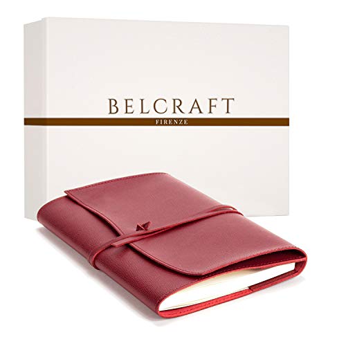 Portofino mittelgroßes Nachfüllbar Notizbuch aus Leder, Handgearbeitet in klassischem Italienischem Stil, Geschenkschachtel inklusive, Tagebuch, Lederbuch (12x17 cm) Rot von BELCRAFT