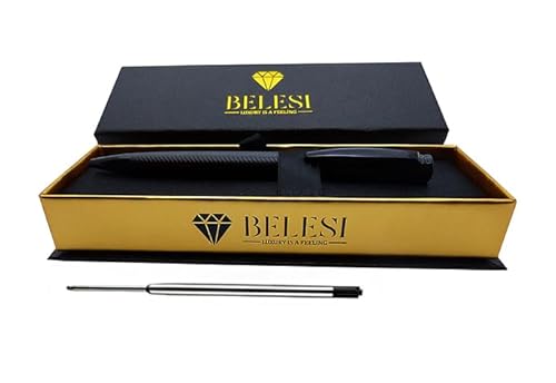 BELESI Hochwertiges SET. Kugelschreiber in Geschenkbox mit Ersatzmine. Mit geriffeltem Griff, Drehspitze, Schwarz, Schwarze Tinte von BELESI