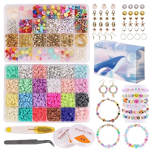 BELICOO 8000 Stück Perlen zum Auffädeln, 24 Farben 6mm Heishi Perlen Set, Perlen für Armbänder Clay Beads Bracelet Making Kit, Glasperlen zum Auffädeln Kit Für Set von BELICOO