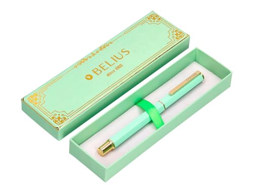 BELIUS Kugelschreiber Macaron BLISS sechseckig, Grün, Gold, blaue Tinte, Design-Box von BELIUS