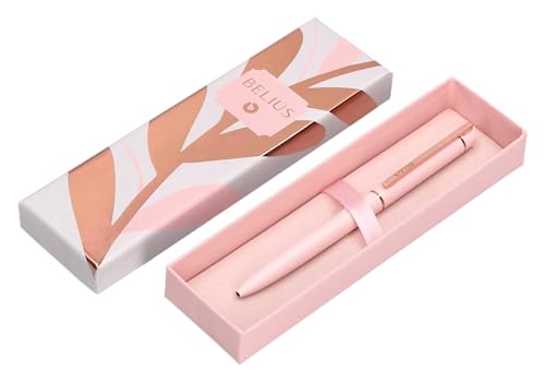 BELIUS Kugelschreiber Rose Aluminium Rosa/Roségold Tinte Blau Design Box von BELIUS