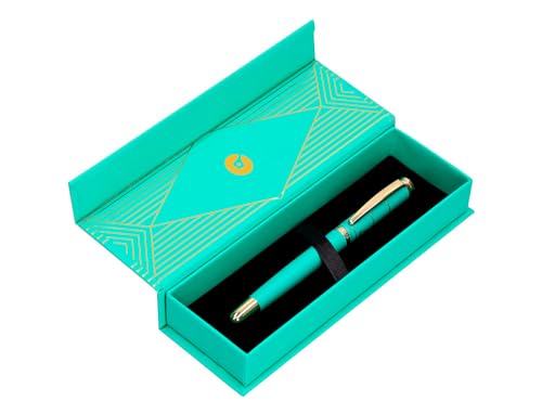 BELIUS Kugelschreiber Soiree Aluminium Farbe Art Deco Türkisch und Gold Tinte Blau Design Box von BELIUS