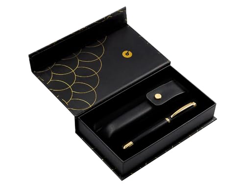BELIUS Kugelschreiber und Etui Passion Dor Aluminium, gebürstete Textur, Schwarz und Gold, blaue Tinte, Design-Box BELIUS Kugelschreiber und Etui Passion Dor Aluminium, gebürstete Textur, Schwarz und Gold, blaue Tinte, Design-Box von BELIUS