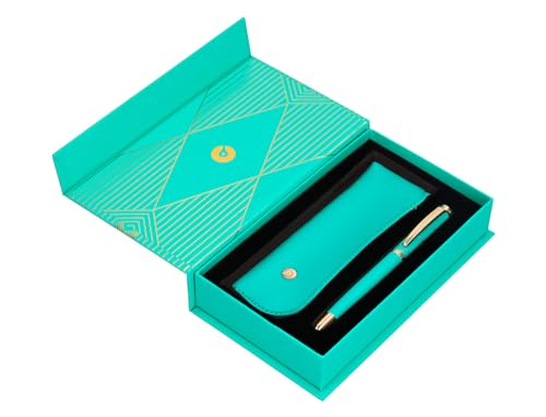 BELIUS SOIREE Kugelschreiber und Etui, Farbe Art Deco Türkisch und Gold, Tinte-Blau, Design-Box von BELIUS