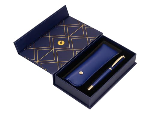 BELIUS SOIREE Kugelschreiber und Etui, Marineblau und Gold, Tinte, Blau von BELIUS