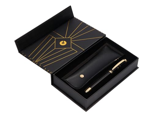 BELIUS SOIREE Kugelschreiber und Etui, Schwarz und Gold, blaue Tinte, Design-Box von BELIUS