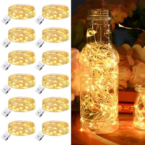 12 Stück LED Lichterkette Batterie klein, 2M 20 LED Lichterkette mit Batterie, 3 Modi Lichterkette, Mini Lichterketten Batteriebetrieben für Party, Weihnachten, DIY, Hochzeit, Innen Deko (Warmweiß) von BELLALICHT