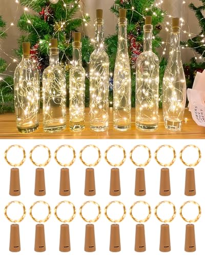 BELLALICHT 16 Stück Flaschenlicht,LED Lichterkette Flaschen, Flaschenlichterkette 2M 20LED Glas Korken Licht mit Batterie für außen/innen Deko für Party, Hochzeit, Weihnachten -Warmweiß von BELLALICHT