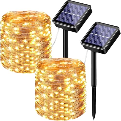 Solar Lichterkette Aussen, 2x15M 150 LED Solarlichterkette Außen (Warmweiß) Wetterfest 8 Modi IP65 Wasserdicht Kupferdraht Lichterkette Außen Solar Outdoor für Garten Terrasse Baum Hof Party von BELLALICHT