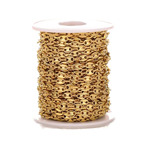 1 Meter Edelstahl Kaffeebohne Perlen Gliederketten Bulk DIY Schmuckherstellung Frauen Halskette Handwerk Erkenntnisse Armbänder (Color : Gold, Size : 1m) von BELLAY