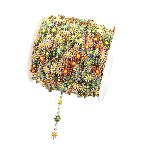 BELLAY 1 Meter Bunte Blumenkette mit eingelegtem Emaille-Gänseblümchen, handgefertigte Messingketten, Gliederrolle mit Spule for Basteln, Schmuckherstellung (Color : 1, Size : Width 7mm) von BELLAY