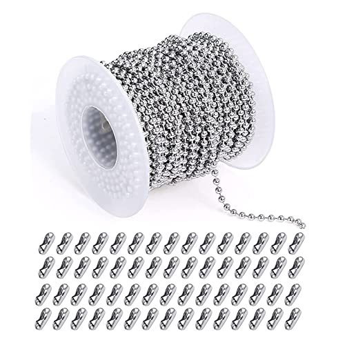 BELLAY 5 m Edelstahl-Perlenkette 1,5/2/2,5/3 mm Kugelkette mit 50 passenden verstellbaren Zugverbindern for die Schmuckherstellung von Schlüsselanhängern (Color : White, Size : 1.5mm Ball Chain) von BELLAY