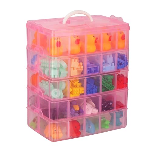 BELLE VOUS 5 Ebenen Rosa Sortierboxen für Kleinteile mit 50 verstellbaren Trennern - Organizer Box - Schraubenbox - Sortierbox - Kleinteile Aufbewahrung für Spielzeug, Schmuck, Kosmetik&Accessoires von BELLE VOUS