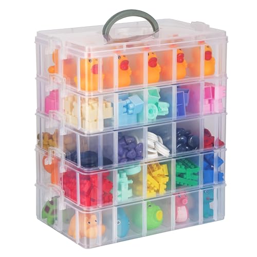 BELLE VOUS 5 Ebenen Transparente Sortierboxen für Kleinteile mit 50 verstellbaren Fächern -Organizer Box-Schraubenbox-Sortierbox-Kleinteile Aufbewahrung für Spielzeug, Schmuck, Kosmetik&Accessoires von BELLE VOUS