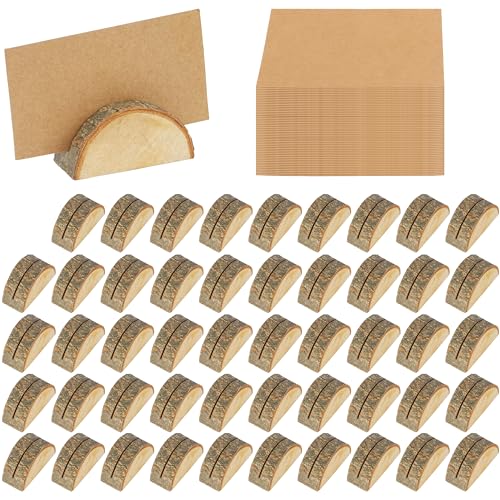 BELLE VOUS 50er Pack Holz Kartenhalter - rustikales Tischkartenhalter Set - Fotohalter oder Menükartenhalter aus Holz - Platzkarten für Hochzeit oder Geburtstag Sitzplan von BELLE VOUS