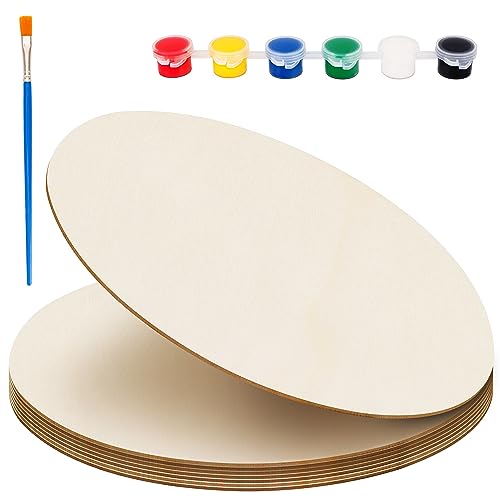 Belle Vous 8 Pack of Unfinished Blank Wood Circles with Paint & Brushes - 30cm/12 Inches - 3mm Thick - Plain Natural Wooden Disc/Slice Cutouts for Crafts, Sign Plaques, Home Decorations & Ornaments von BELLE VOUS