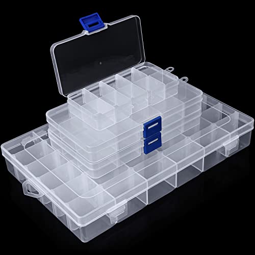 BELLE VOUS 4 Stk Sortierboxen für Kleinteile aus Kunststoff – Kleine, Mittlere & Große Schrauben Box mit Verstellbaren & Herausnehmbaren Fächern – Für Kleinteile, Schrauben, Nähzubehör & Bügelperlen von BELLE VOUS