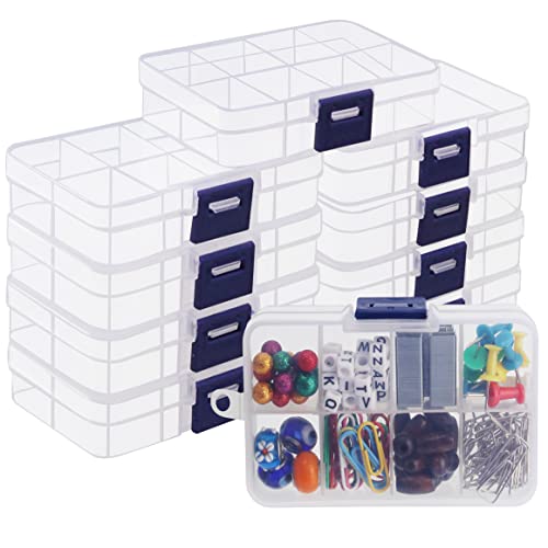Belle Vous 10er Set 8 Fächern Durchsichtige Kunststoff-Sortierboxen für Kleinteile mit Verstellbaren Trennwänden - 10,5 x 6,5 cm - Box für Nähzubehör, Schrauben, Bügelperlen, Perlen & Schmuck von BELLE VOUS