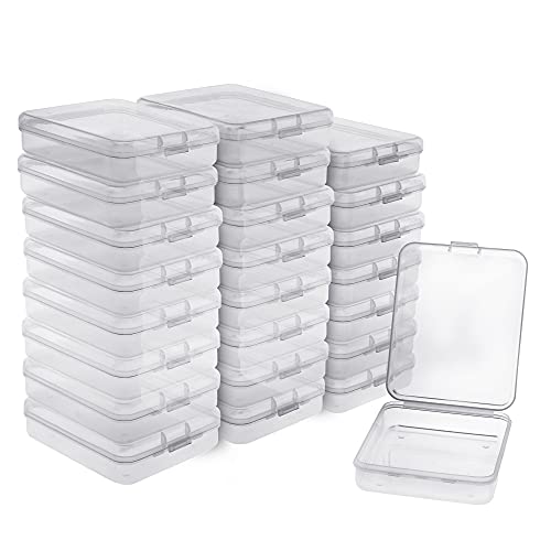 BELLE VOUS 24er Set Kleine Aufbewahrungsbox Plastik Transparent Deckel mit Scharnieren - 11,5 x 9,2 x 2,8 cm - Plastik Boxen für Kleine Perlen, Pillen, Schmuck, Schrauben Sortierbox, Bastelzubehör von BELLE VOUS