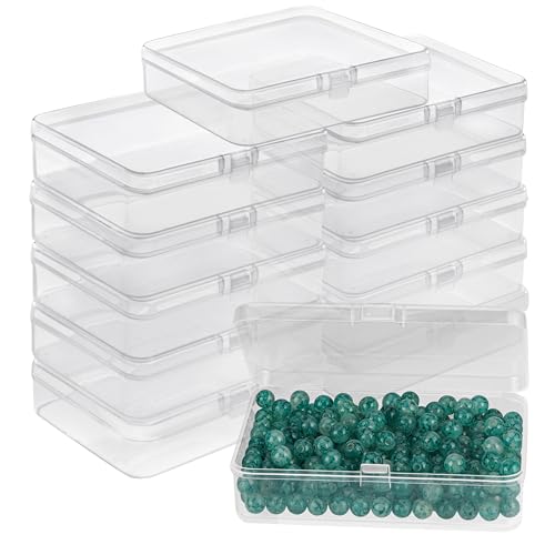 BELLE VOUS Kleine Aufbewahrungsbox Plastik Transparent mit Deckel zum Klappen (12 STK) – 11,2 x 8,3 x 2,8 cm Mini Plastik Boxen für Kleine Perlen, Pillen, Schmuck, Schrauben Sortierbox, Bastelzubehör von BELLE VOUS