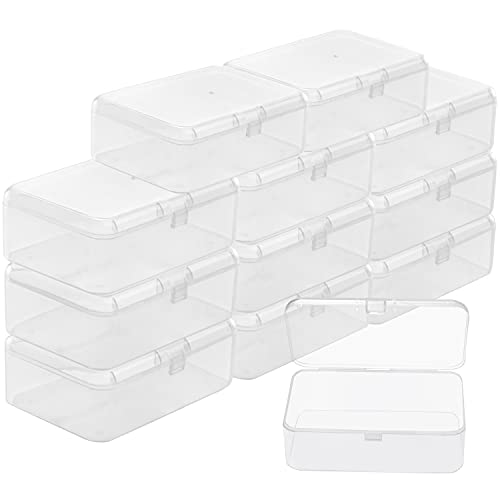 BELLE VOUS Kleine Aufbewahrungsbox Plastik Transparent mit Deckel zum Klappen (12 Stk) – 9 x 6 x 3,3 cm Mini Plastik Boxen für Kleine Perlen, Pillen, Schmuck, Schrauben Sortierbox, Bastelzubehör von BELLE VOUS