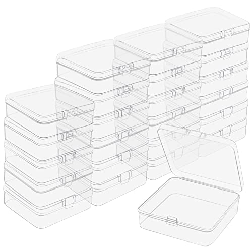 BELLE VOUS Kleine Aufbewahrungsbox Plastik Transparent mit Deckel zum Klappen (24 STK) – 8,3 x 8,3 x 2,8 cm Mini Plastik Boxen für Kleine Perlen, Pillen, Schmuck, Schrauben Sortierbox, Bastelzubehör von BELLE VOUS