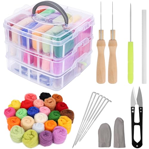 BELLE VOUS Nadelfilz Set für Anfänger mit Aufbewahrungsbox - Wolle zum Filzen in 24 Farben & Filzwerkzeuge - 5 g/Farbe - Filzen Starterset für DIY-Filzen & Handgesponnene Bastelprojekte BELLE VOUS Nadelfilz Set für Anfänger mit Aufbewahrungsbox - Wolle zum Filzen in 24 Farben & Filzwerkzeuge - 5 g/Farbe - Filzen Starterset für DIY-Filzen & Handgesponnene Bastelprojekte von BELLE VOUS