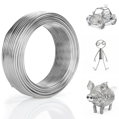 BELLE VOUS Silberner Aluminium Draht zum Basteln (10m) – Flexibler & Biegsamer Draht 3mm – Draht für Ringe, Schmuck, DIY-Skulpturen, Skelettmodellierung, Kranzherstellung & Bonsai-Bäume von BELLE VOUS