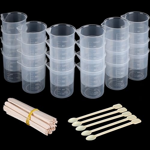 Belle Vous 24 Stück Kleine Messbecher 100ml - Transparentes Messbecher Set aus Kunstharz - inkl. 30 Holzstäbchen und 5 Kunststofflöffel - Dosierhilfe für Waschmittel und Waschpulver, Epoxidharz Belle Vous 24 Stück Kleine Messbecher 100ml - Transparentes Messbecher Set aus Kunstharz - inkl. 30 Holzstäbchen und 5 Kunststofflöffel - Dosierhilfe für Waschmittel und Waschpulver, Epoxidharz von BELLE VOUS