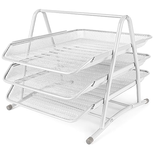 Belle Vous 3-Stufige Mesh Briefablage A4 - Dokumentenablage Metall Ablage Schreibtisch Ablagesystem - Für Büro, Schreibtisch/Tisch, Zuhause, Arbeitszimmer & Schule (White) von BELLE VOUS