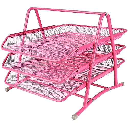 Belle Vous 3-Stufige Rosa Mesh Briefablage A4 - Dokumentenablage Metall Ablage Schreibtisch Ablagesystem - Für Büro, Schreibtisch/Tisch, Zuhause, Arbeitszimmer & Schule von BELLE VOUS