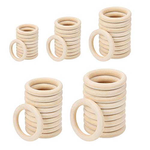 Belle Vous 50er Pack Holzringe zum Basteln - Holzring verschiedene Größen - Gardinenringe Holz - Unbehandelte Holzringe Makramee - Ringe Vorhangringe von BELLE VOUS