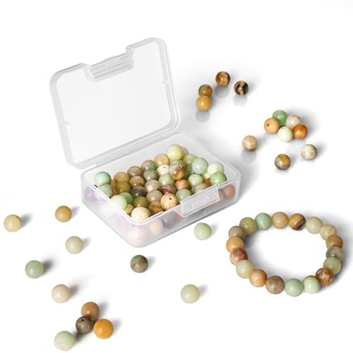 Belle Vous Edelstein Perlen zum Auffädeln Naturstein Amazonit Rund Lose Stein Perlen mit Box (100 Stk) – 8,6mm Steinperlen zum Auffädeln Gemstone Beads Heilsteine als Schmuckperlen Basteln & Armband von BELLE VOUS