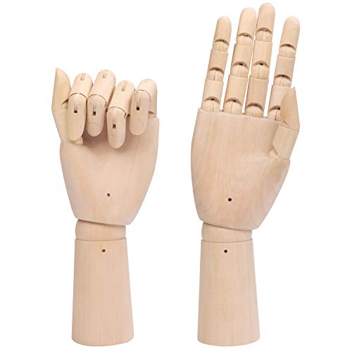 Belle Vous Flexible Linke & Rechte Holz Hand Modellfiguren Deko Hand (2er Pack) 30 cm Hand Deko- Bewegliches Holzhand Modell mit Fingergelenken zum Zeichnen, Skizzieren & Malen - Schmuckhalter Hand von BELLE VOUS