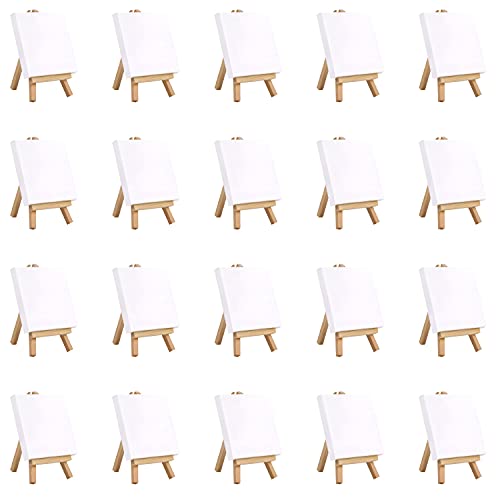 Belle Vous 20er Pack Mini Leinwand mit Holz Bildhalterung Ständer Tisch Staffelei - L10cm x B10cm - Vorgespannte, Grundierte Leere Leinwand - Staffelei Holz Klein für Malen & Zeichnen Öl & Acryl von BELLE VOUS