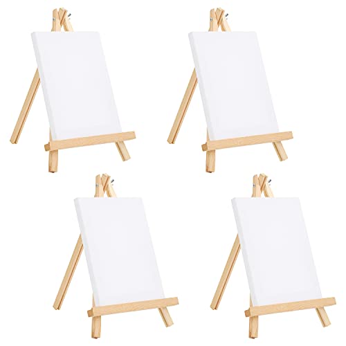 BELLE VOUS Mini Leinwand mit Holz Bildhalterung Ständer Tisch Staffelei (4er Pack) - L 20 cm x B 15 cm - Vorgespannte, Grundierte Leere Leinwand - Mit Leinwand Ständer für Kinder, Kunst & Handwerk von BELLE VOUS