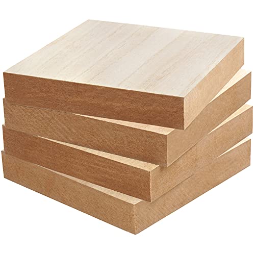 BELLE VOUS Naturbelassene Quadratische Holzplatten zum Basteln (4 Stk) - L15 x B15 x H2,5 cm - Leere Dicke Holzscheiben zum Basteln - Holzrohlinge zum Gravieren, Basteln, Bemalen & Holz Brandmalerei von BELLE VOUS