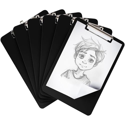 Belle Vous Klemmbrett A4 mit Klammer aus schwarzem Kunststoff (6 Stück) – 22,5 x 31,5 cm – stabiler Notizblockhalter mit niedrigem Profil – Dokumentenhalter, Briefe und Memos für Zuhause und Büro von BELLE VOUS