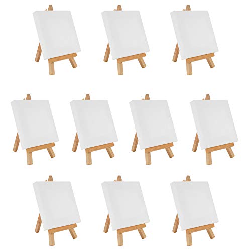 Belle Vous 10Stk Tischstaffelei Holz Leinwand Ständer Set – 10x10cm Leinwand mit Mini Staffelei, Staffelei Holz – Leinwand Bespannt Grundiert – Canvas Painting für Öl-/Wasserfarben, Zeichnen, Kinder von BELLE VOUS