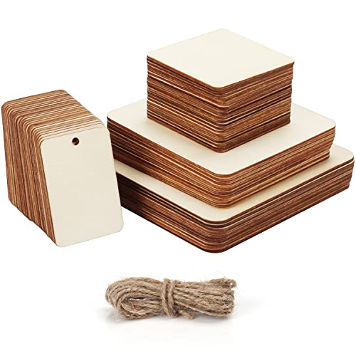 Belle Vous Unvollendete Leere Holzplättchen Rechteckig Geformt (66 Stk) - 4 Größen - Naturbelassene Holzplatten zum Basteln mit Schnur - Für DIY-Bastelarbeiten, Malerei, Holz Brandmalerei & Dekoration von BELLE VOUS