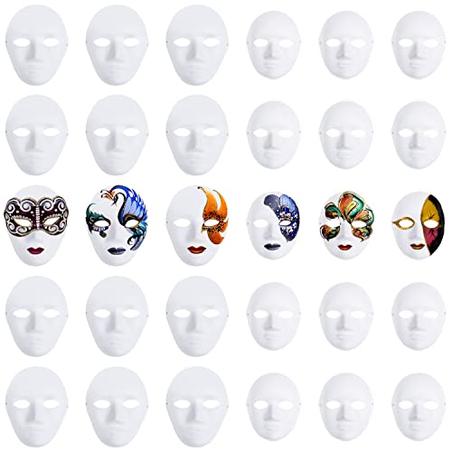 Belle Vous Weiße Karneval Masken Pappe (30 Stk) – Anonym Maske in 2 Größen Herren & Damen – Masken Set Neutral Masken zum Bemalen Kinder, Basteln, Maskenball, Cosplay, Fasching, Halloween, Party Deko von BELLE VOUS