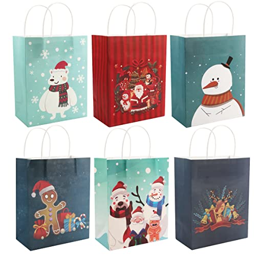 Weihnachten Kraftbeutel (24 Stk) - 25 x 20 x 11 cm Geschenkverpackung Papiertüten mit Henkel & Weihnachtsmotive - Größe Medium Geschenktasche für Gebäck von BELLE VOUS