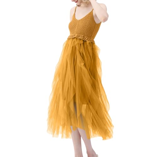 BELLIDONNA Damen-Strandurlaub-Strickkleid mit Rüschen Netzstoff Faschingskostüme Damen Karneval Kostüm Damen(Orange, One Size) von BELLIDONNA